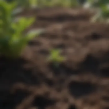 A close-up view of rich, dark soil with organic matter