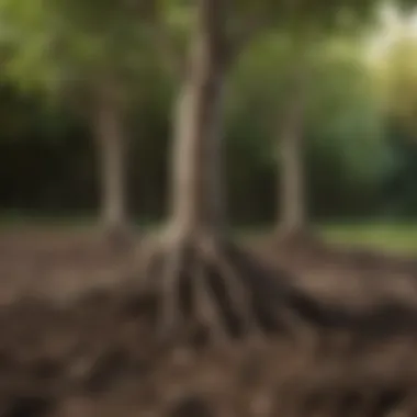 Close-up of healthy fruit tree roots being planted in nutrient-rich soil