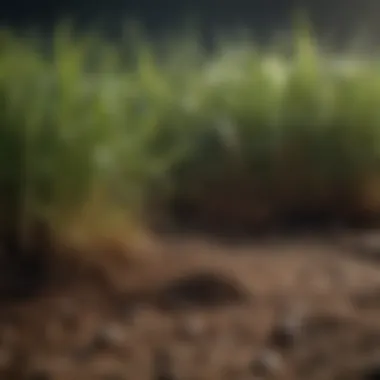 Close-up of grass seeds being spread on soil