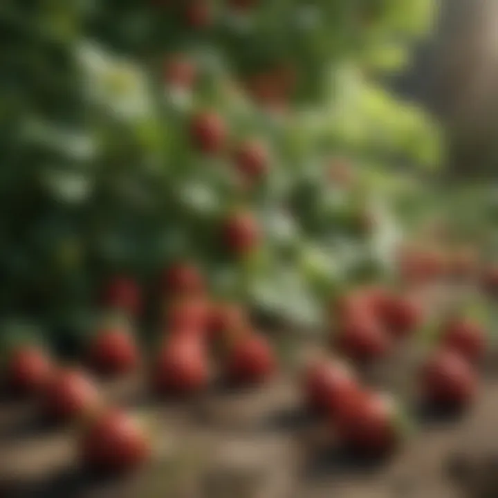 Strawberries in full bloom in a lush garden