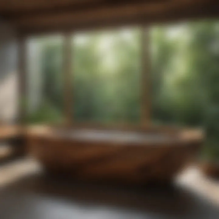 Organic wooden bathtub frame with glass details