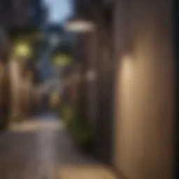 Stylish outdoor lighting fixtures illuminating a commercial walkway