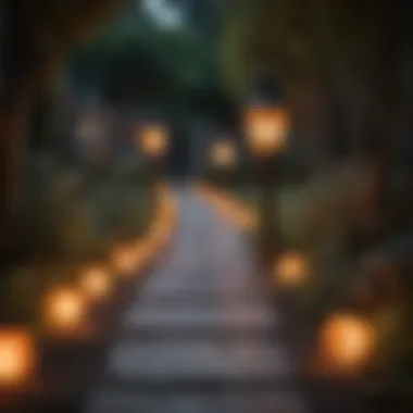 Lantern-Adorned Pathway Spooky lanterns illuminating a garden pathway