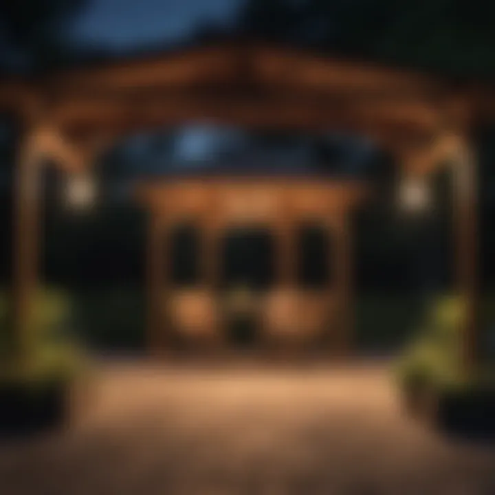 An outdoor gazebo displaying energy-efficient hanging lights that complement the night landscape.