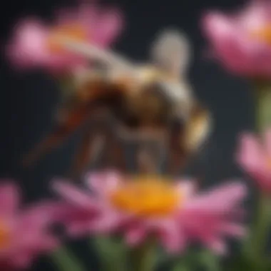 Bee Pollinating a Flower Close-up of a bee collecting nectar from a colorful flower, showcasing the pollination process.