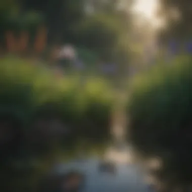 A tranquil pond setting with blooming iris and cattails