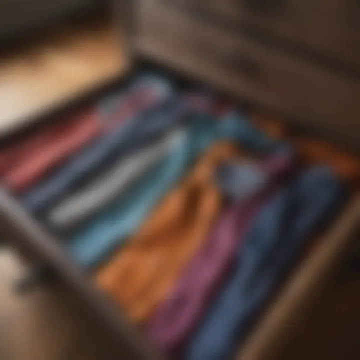 Colorful clothes neatly folded in a drawer