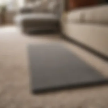 Couch positioned on a non-slip mat on carpet