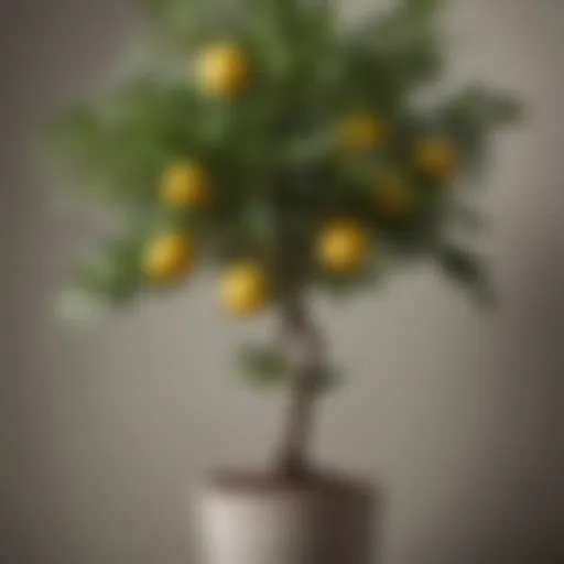 Close-up view of a potted lemon tree showcasing healthy leaves and branches