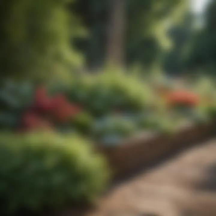 Serene raised garden bed with lush greenery and floral arrangements