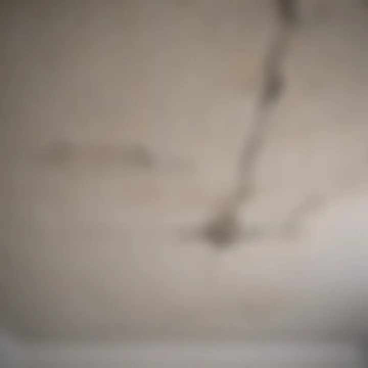 Close-up of a sheetrock ceiling crack