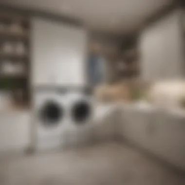 Organized laundry room with built-in storage shelves