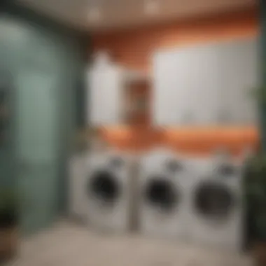 Modern laundry room with vibrant accent wall