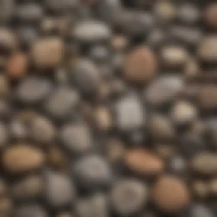 Close-up view of various river rock textures and colors