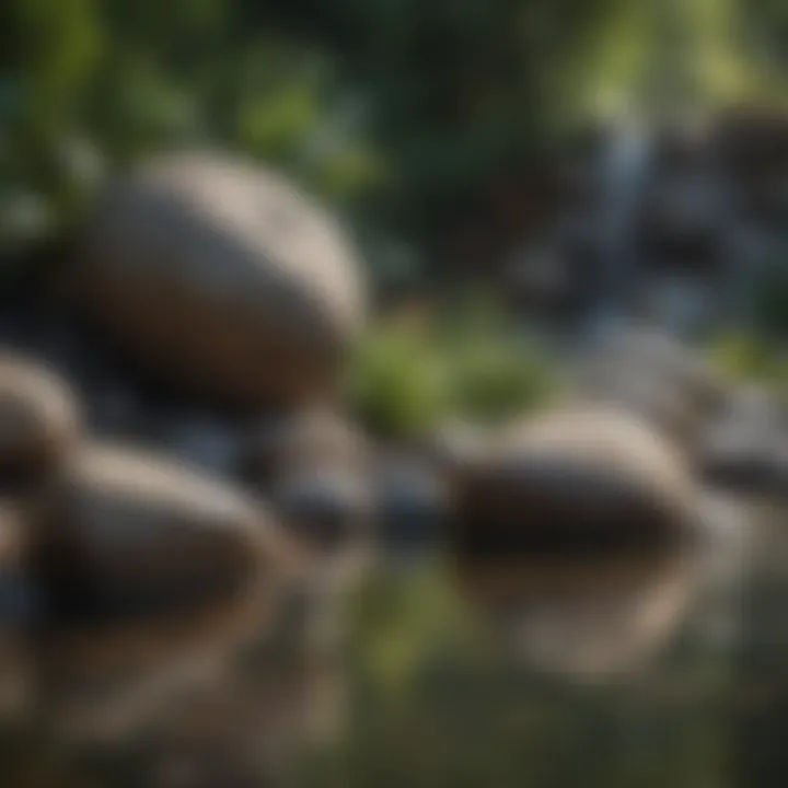 Stunning river rock arrangement around a water feature