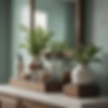 Elegant arrangement of seaside-themed decor on a bathroom shelf