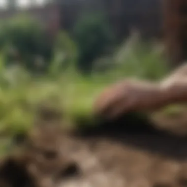 Hand planting grass seeds