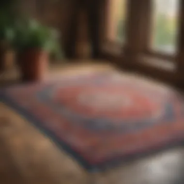 Colorful patterned rug on wooden floor