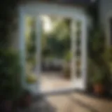 Elegant small patio French doors opening to a lush garden