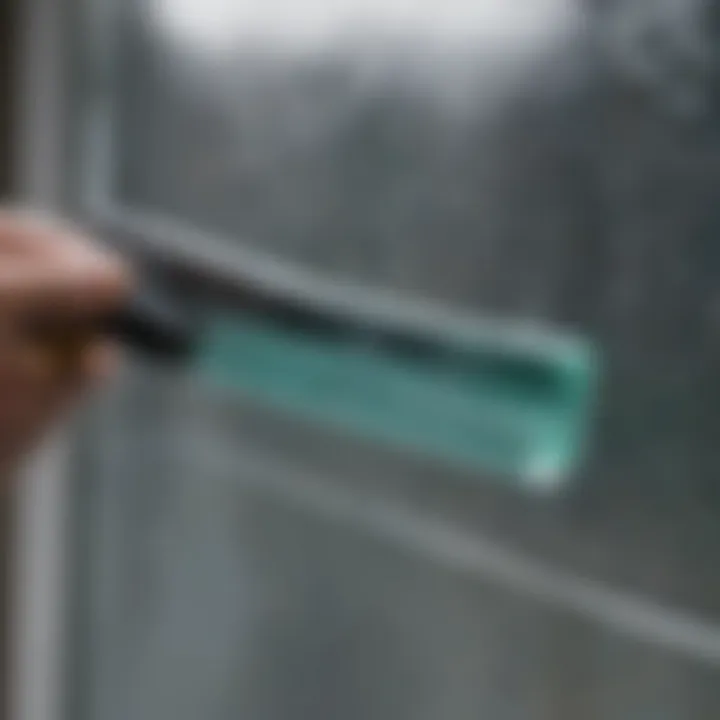 Close-up of squeegee removing streaks from glass