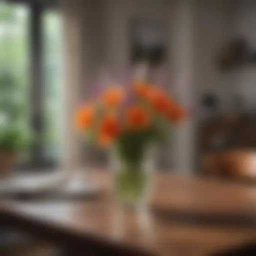 Fresh flowers in a vase on a clean table