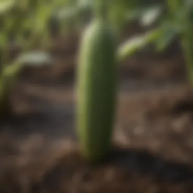 Cucumber plant growing in rich soil