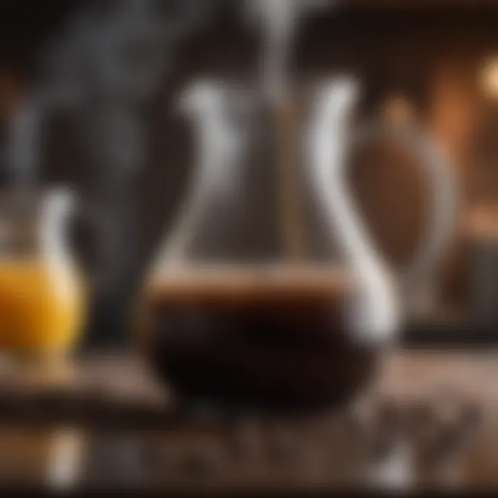 Steam rising from freshly brewed coffee in a glass carafe