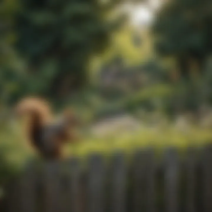 A garden surrounded by a decorative fence, illustrating a physical barrier to keep squirrels out.