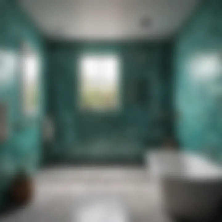 Stylish bathroom with blue green tiles