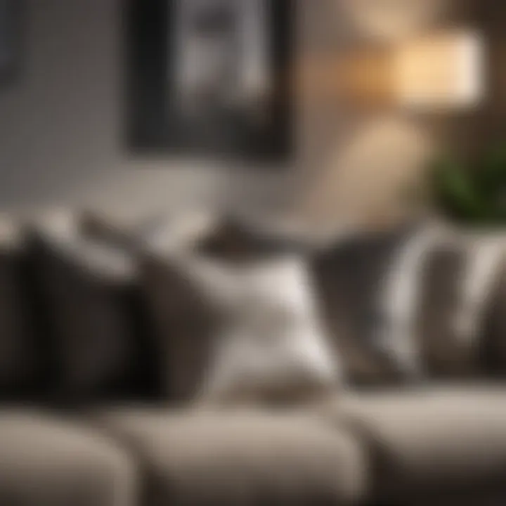 Elegant pillow arrangement on modern couch