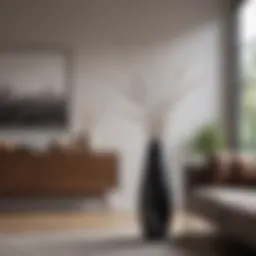 Elegant large vase with sticks enhancing a minimalist living room