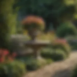 A vibrant garden showcasing seasonal blooms and greenery