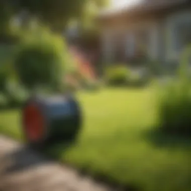 Different types of lawn fertilizers displayed in a garden setting