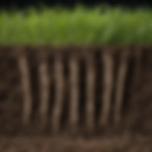 Close-up of aerated soil revealing healthy grass roots