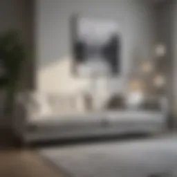 Stylish gray and white couch in a modern living room