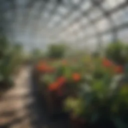 A greenhouse with various plants thriving in a warm environment.