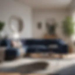 Elegant navy blue sectional sofa in a modern living room