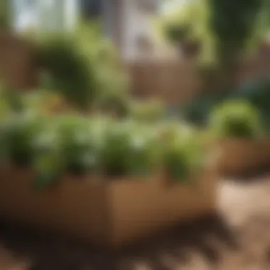 Sustainable Gardening: Healthy Plants Flourishing with Cardboard A thriving garden showcasing healthy plants with cardboard barriers