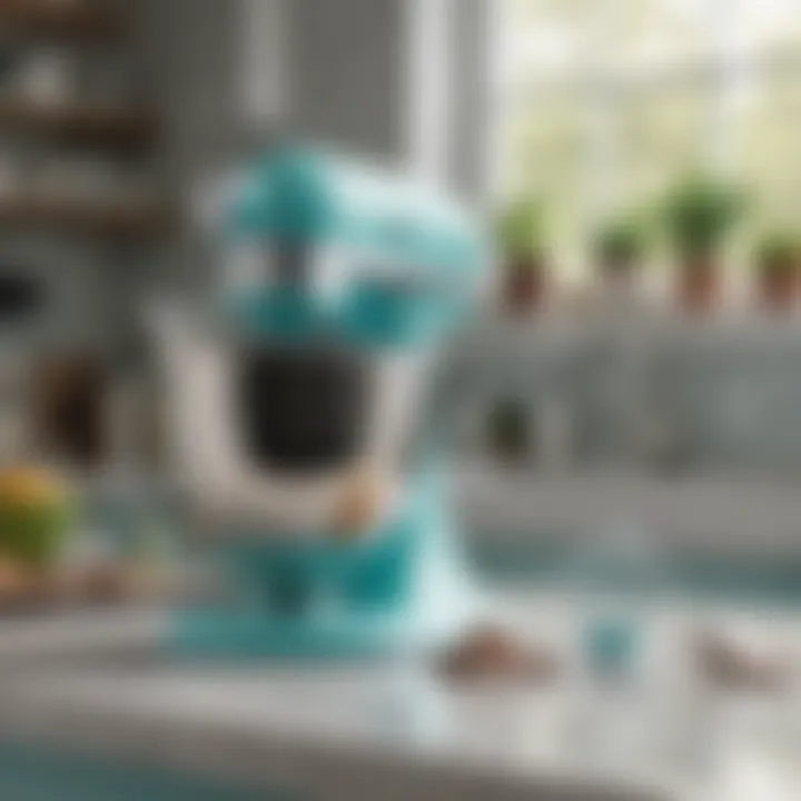 Tiffany Blue Kitchen Aid Mixer integrated into a modern kitchen design