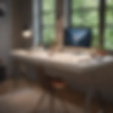 Stylish Minimalist Desk in Well-Lit Workspace Minimalist desk with stylish accessories in a well-lit workspace
