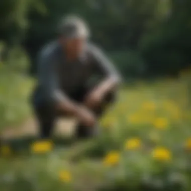 Professional Gardener Removing Dandelions