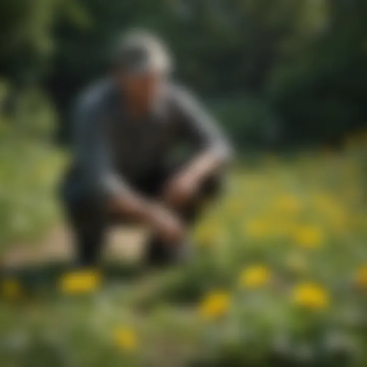 Professional Gardener Removing Dandelions