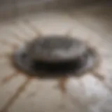 Clogged shower drain with debris