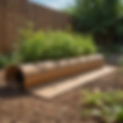 A vibrant garden with cardboard laid out to suppress weeds