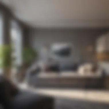 Contemporary Room Layout with Grey Sofa Contemporary room layout showcasing grey sofa