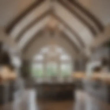Elevated Elegance: Chandelier Grandeur Vaulted Ceiling Kitchen with Statement Chandelier