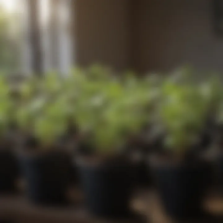 A variety of vegetable seedlings thriving in pots