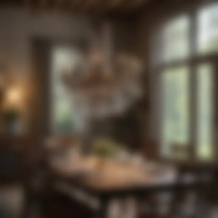 Vintage Chandelier Above Farmhouse Dining Area