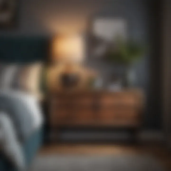 Mix of vintage and contemporary nightstands and dresser in a bedroom