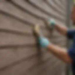 Vinyl siding being meticulously cleaned using a specialized brush